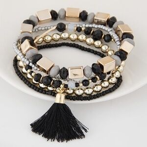 *GENESIS* Black Tassel x Bead Fashion Bracelet